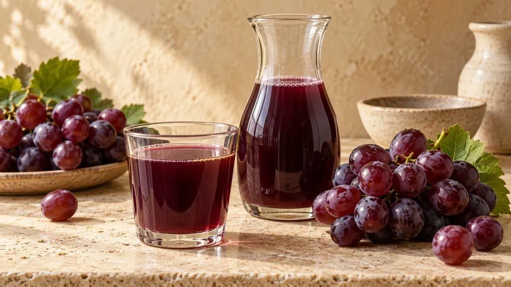 Jus de raisin naturel avec grappes de raisin