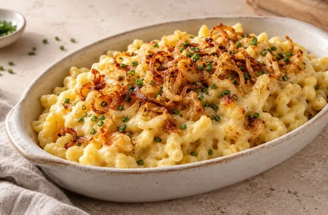 Käsespätzle allemands au fromage et oignons croustillants