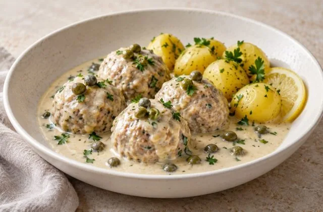 Königsberger Klopse dans une sauce aux câpres avec pommes de terre