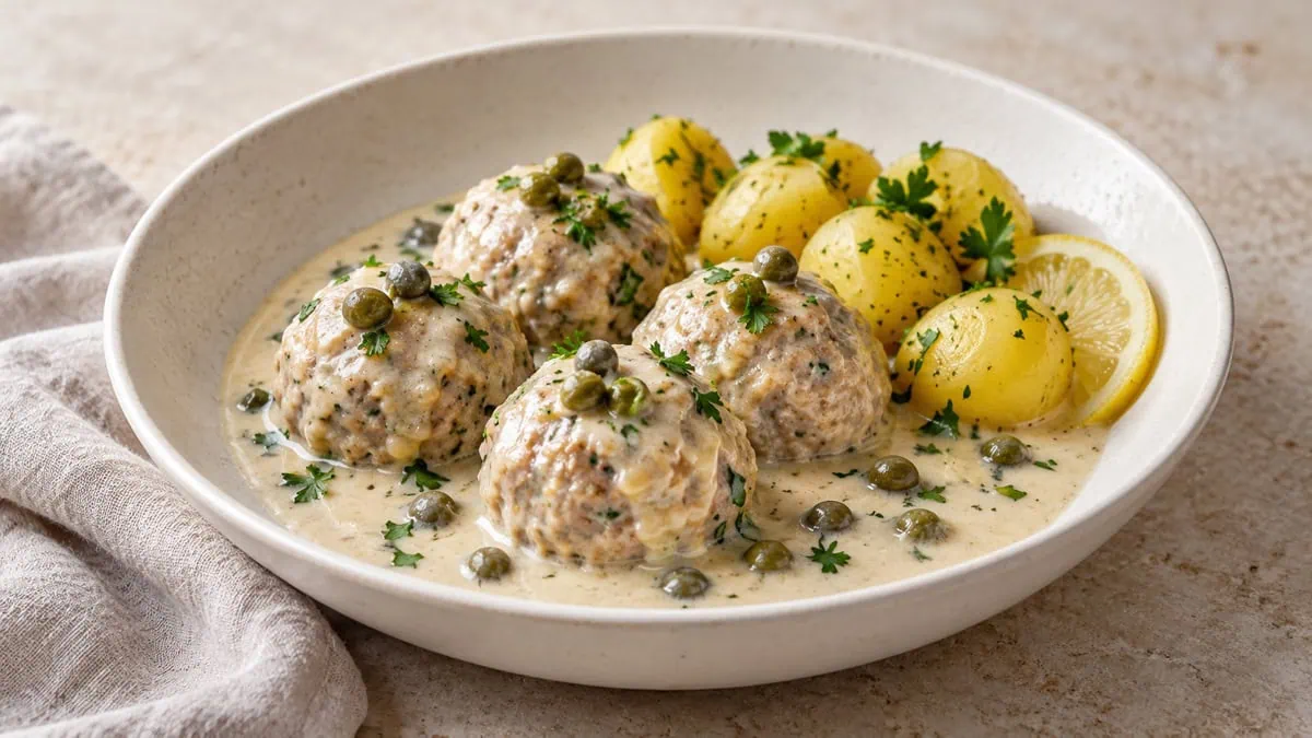 Königsberger Klopse dans une sauce aux câpres avec pommes de terre