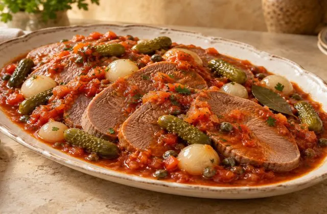 Langue de bœuf sauce piquante, vue principale
