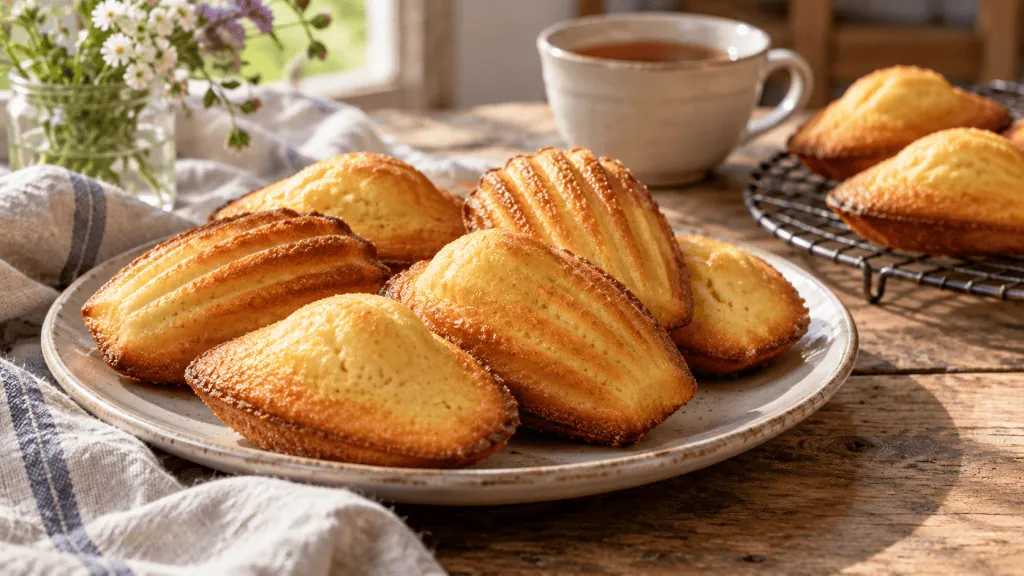 Madeleines dorées en forme de coquille avec leur bosse caractéristique