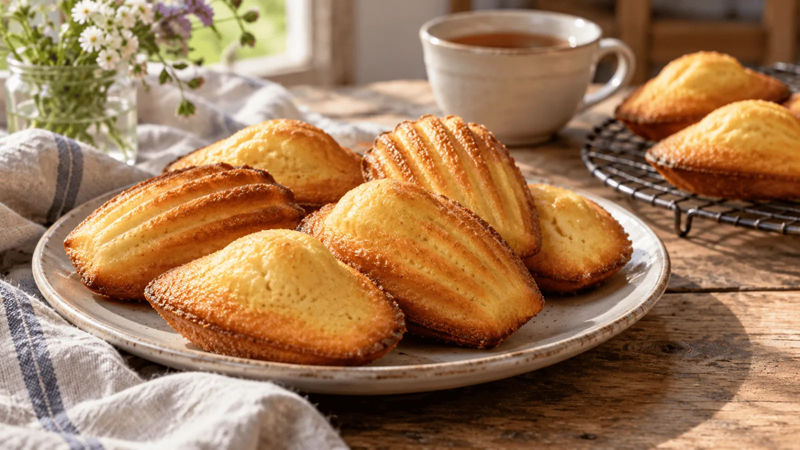 Madeleines dorées en forme de coquille avec leur bosse caractéristique