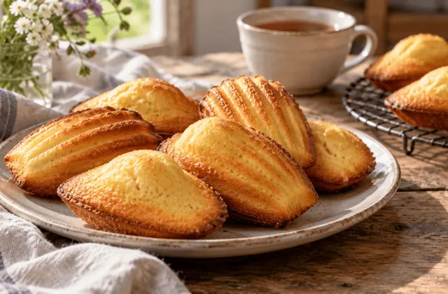 Madeleines dorées en forme de coquille avec leur bosse caractéristique