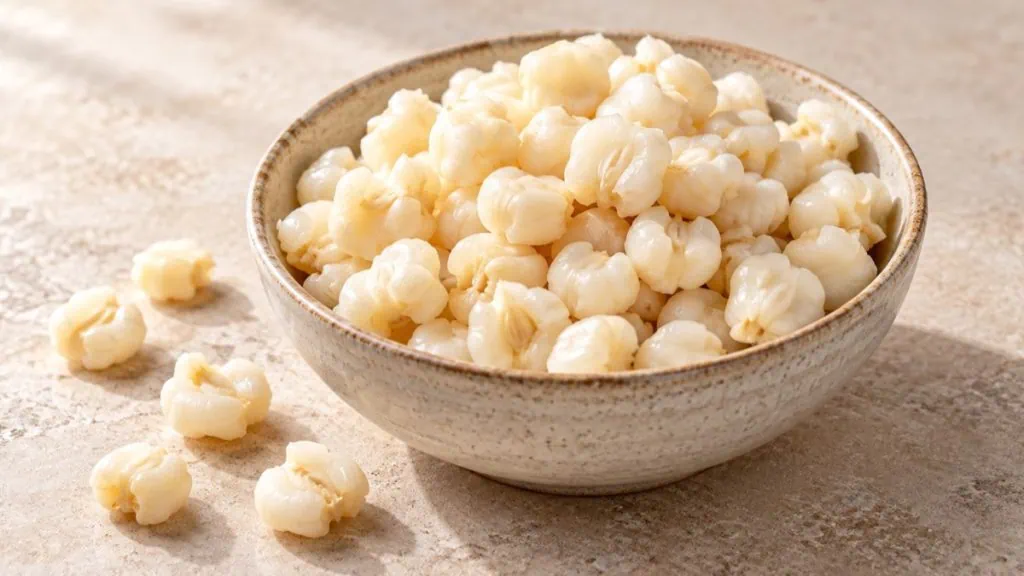 Gros grains de maïs blanc pozolero nixtamalisé dans un bol
