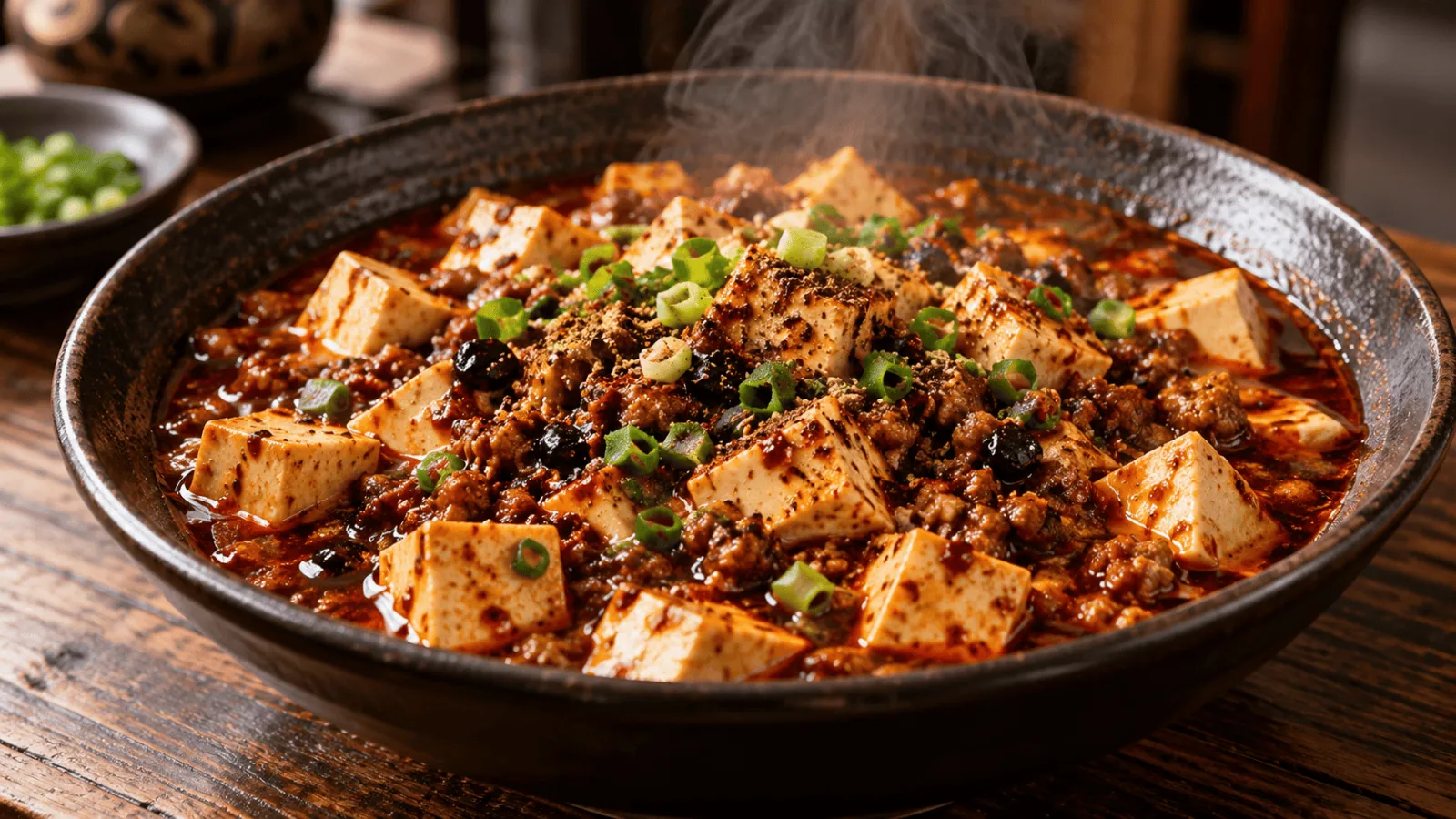 Mapo tofu du Sichuan au porc haché, doubanjiang et poivre du Sichuan