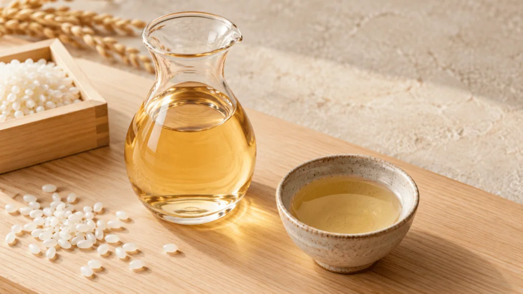 Mirin japonais légèrement ambré avec grains de riz