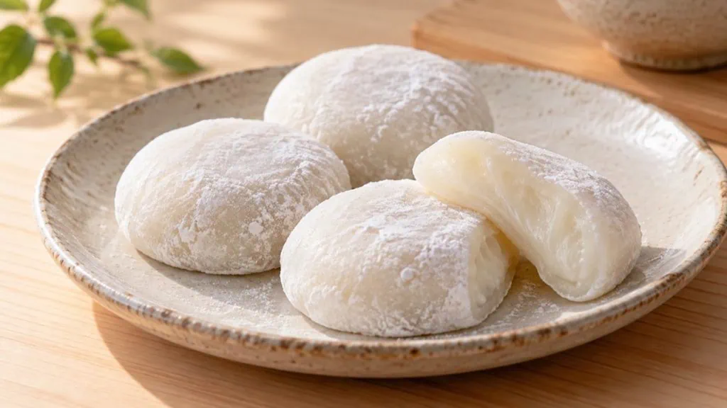 Mochis japonais nature blancs à la texture souple et poudrée