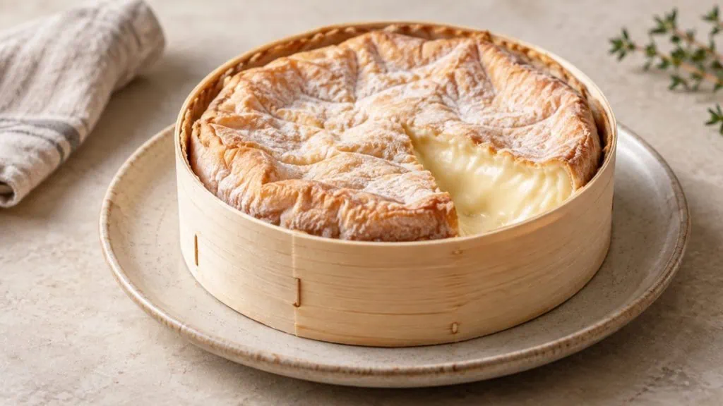 Fromage Mont-d’Or crémeux dans sa boîte ronde en épicéa
