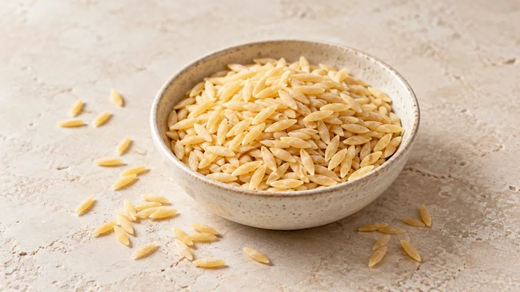 Pâtes orzo sèches en forme de grains de riz dans un bol