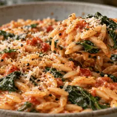 Orzo crémeux tomate-épinards