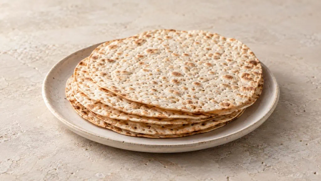 Pains azymes fins et croustillants empilés sur une assiette