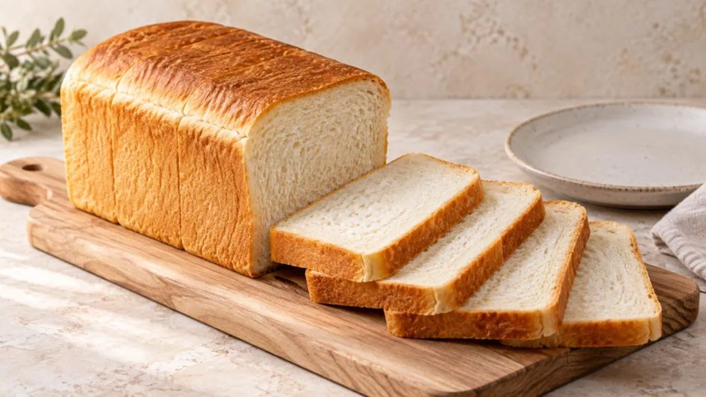Pain de mie rectangulaire et tranches montrant une mie fine et moelleuse