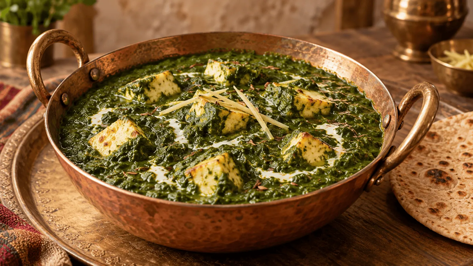 Palak paneer, curry d’épinards avec cubes de fromage frais indien