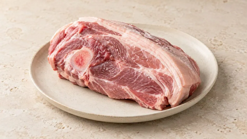 Palette de porc demi-sel crue avec os et fine couche de gras