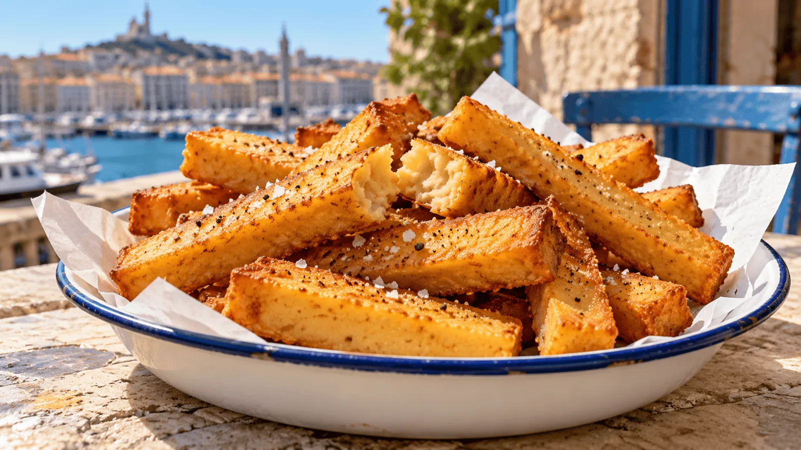 Panisses marseillaises dorées à la farine de pois chiche, salées et poivrées