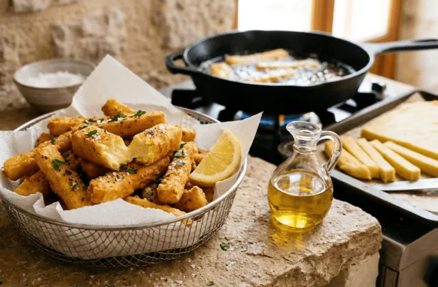 Panisses frites à la marseillaise dans un panier, fleur de sel et citron, pâte de pois chiches découpée en bâtonnets