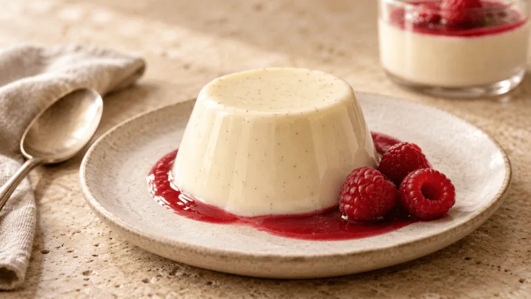 Panna cotta italienne à la vanille avec coulis de framboise