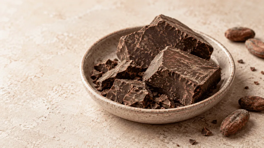 Blocs et éclats de pâte de cacao pure