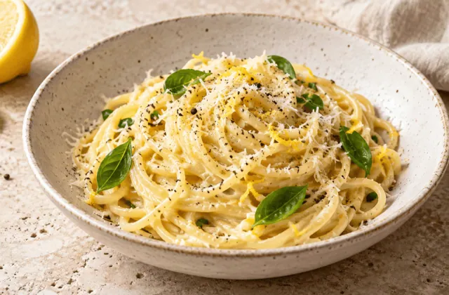 Linguine au citron, parmesan, basilic et poivre noir