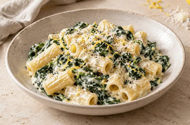 Pâtes crémeuses à la ricotta, aux épinards et au citron