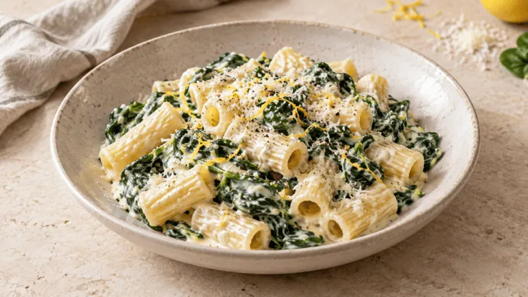 Pâtes crémeuses à la ricotta, aux épinards et au citron