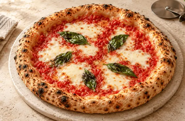 Pizza Margherita napolitaine à la tomate, mozzarella et basilic