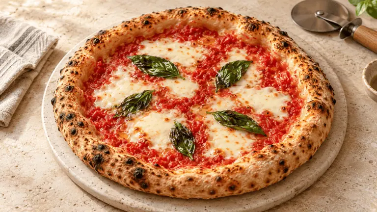 Pizza Margherita napolitaine à la tomate, mozzarella et basilic