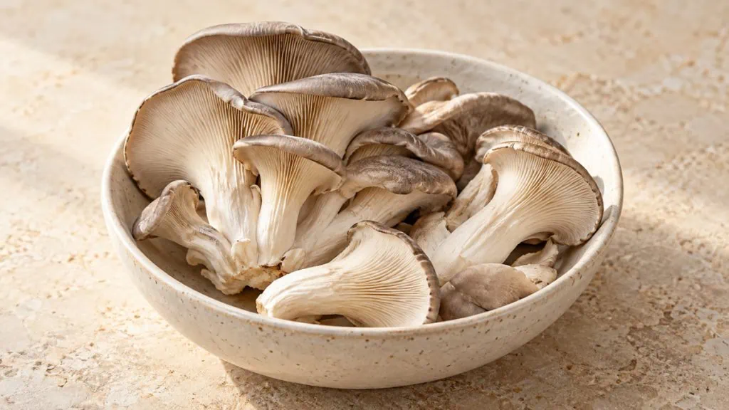 Pleurotes frais aux chapeaux beige gris et lamelles visibles