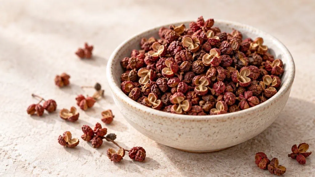 Baies rouges de poivre du Sichuan ouvertes et séchées
