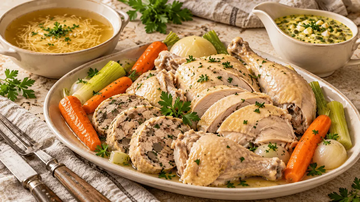 Poule au pot farcie à la béarnaise avec ses légumes