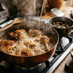 Poulet au vin jaune et aux morilles