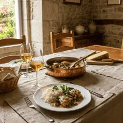 Poulet au vin jaune et aux morilles