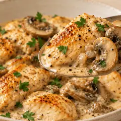 Poulet à la crème et aux champignons