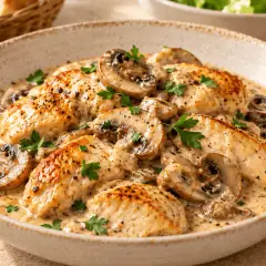Poulet à la crème et aux champignons