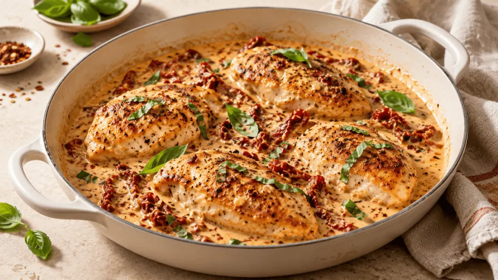 Poulet Marry Me dans une sauce crémeuse aux tomates séchées et basilic