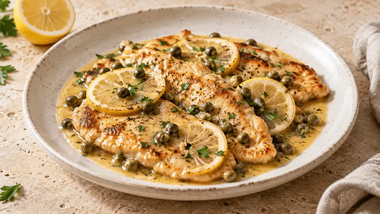 Escalopes de poulet piccata avec sauce citron, câpres et persil