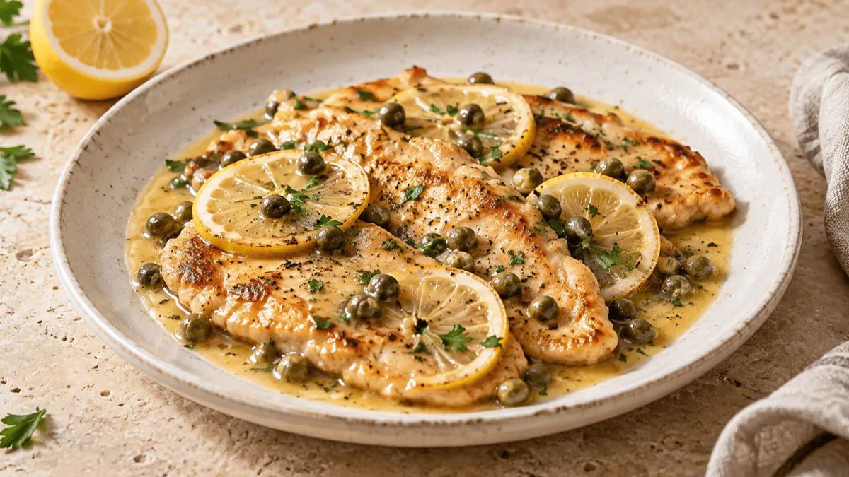 Escalopes de poulet piccata avec sauce citron, câpres et persil