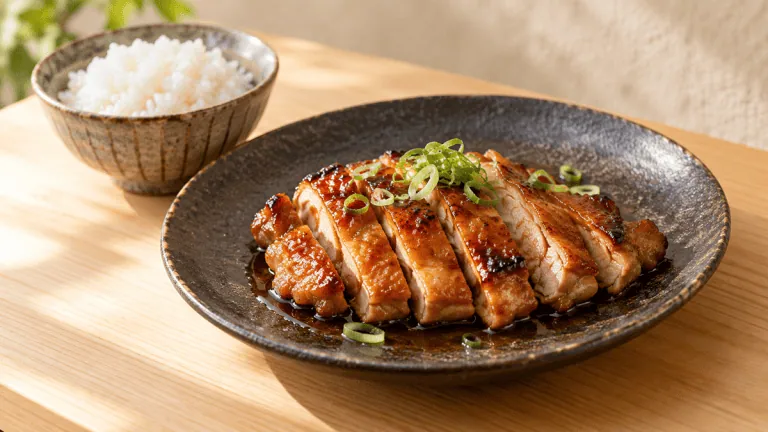 Poulet teriyaki japonais tranché avec riz blanc
