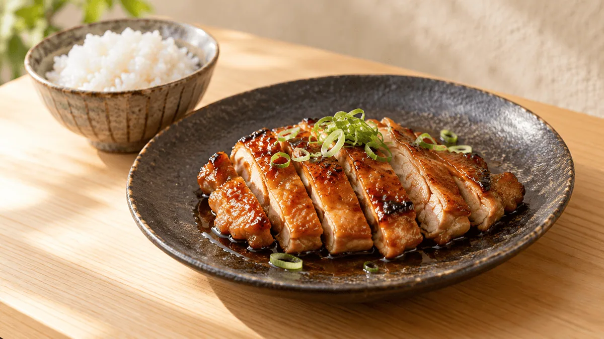 Poulet teriyaki japonais tranché avec riz blanc