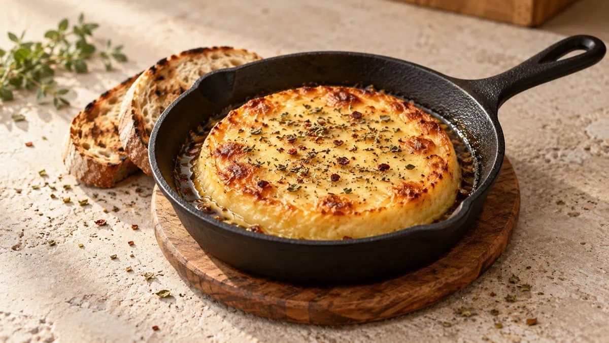 Provoleta argentine grillée à l’origan dans une petite poêle en fonte
