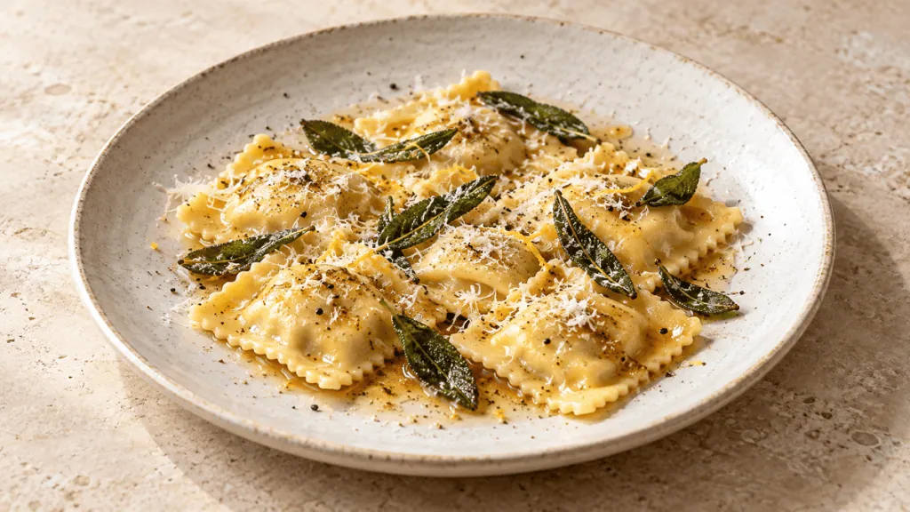 Ravioli frais au beurre noisette, sauge et parmesan