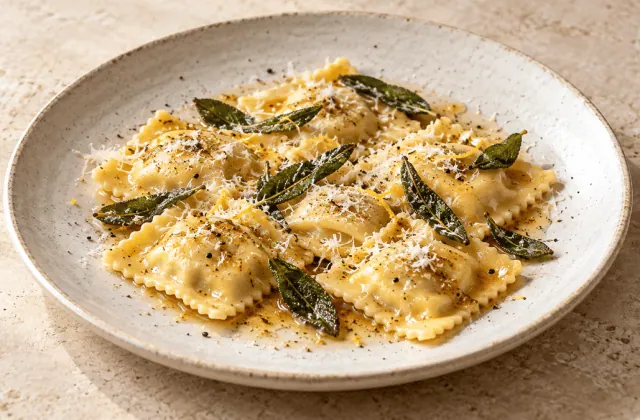 Ravioli frais au beurre noisette, sauge et parmesan