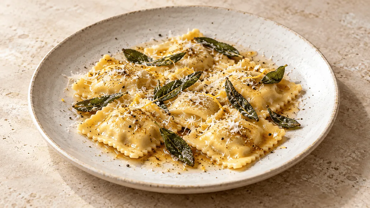 Ravioli frais au beurre noisette, sauge et parmesan