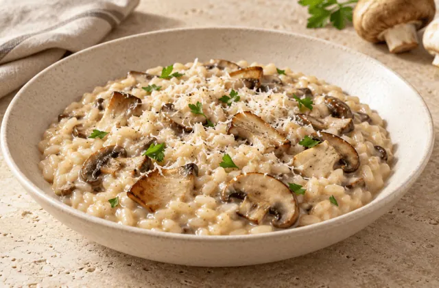 Risotto aux champignons traditionnel crémeux et all’onda