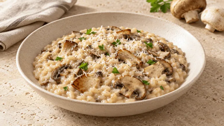 Risotto aux champignons traditionnel crémeux et all’onda