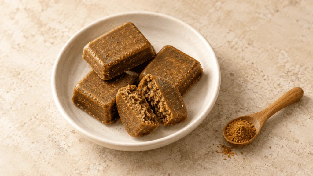 Blocs de roux de curry japonais brun dans une assiette claire