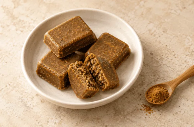 Blocs de roux de curry japonais brun dans une assiette claire