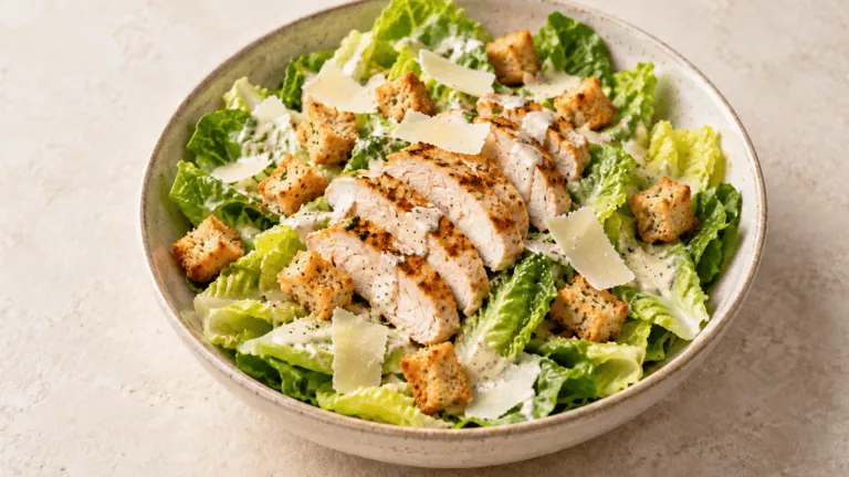 Salade César au poulet avec romaine, croûtons et parmesan