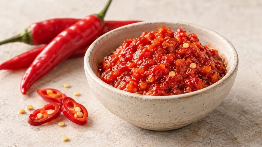 Pâte de piments rouges sambal oelek avec graines et morceaux